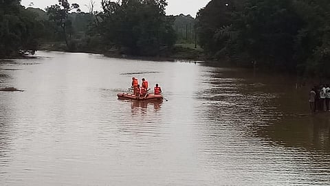 The fire department and rafters from Dubare were involved in a search operation in the Harangi reservoir (Photo | Special arrangement)
