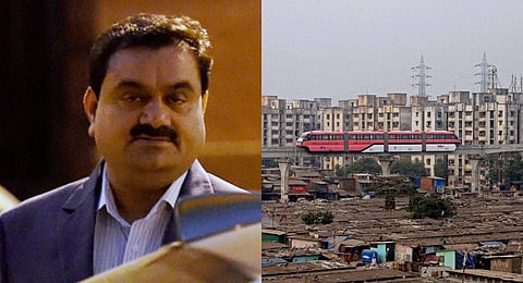 FILE - A collage of Indian billionaire Gautam Adani and a slum in Mumbai's Dharavi, used for representational purposes only. (Photo | PTI)