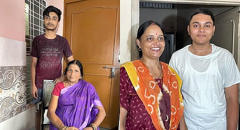 (L) 80-year-old Neeru Devi shifted with her grandson who is preparing for JEE. (R) Sandhya Dwivedi from Madhya Pradesh moved in with her son as he prepares for JEE. (Photos | PTI)