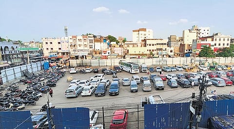 An existing parking lot built near Charminar in the city. (Photo | Vinay Madapu)