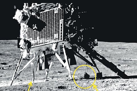 Photo of Vikram lander as taken by Pragyan rover. It also shows of the lander’s two instruments, ChaSTE and ILSA, which have been deployed | ISRO