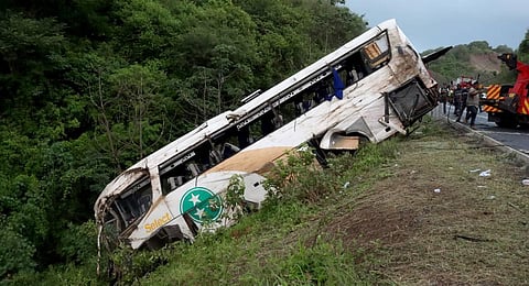 Rescuers work at the site of a road accident in Tepic, Nayarit State, Mexico. (Photo | AFP)