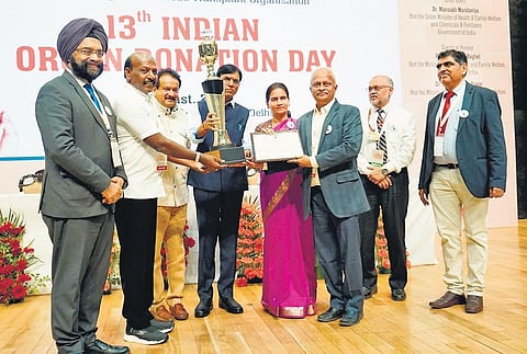 Union Health Minister Mansukh Mandaviya presented the awards to Health Minister Ma Subramanian in New Delhi on Thursday | express