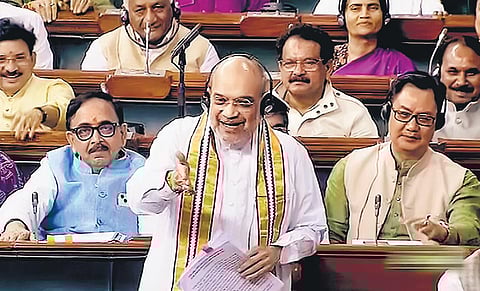 Union home minister Amit Shah speaks in the Lok Sabha on Thursday. (Photo | PTI)