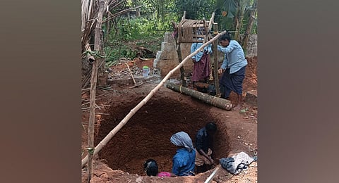 Women workers under MNREGA digging wells in Vallapuzha panchayat. (Photo | Express)