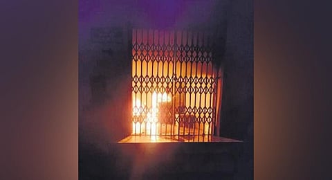 Fire inside the medicine store of Kuliana community health centre. (Photo | Express)