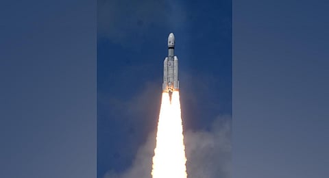 Representational image: ISRO’s launch vehicle Mark-III (LVM3) M4 rocket carrying ‘Chandrayaan-3.’ (Photo | Express)