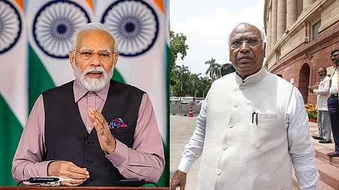 (L-R) PM Narendra Modi and Congress President Mallikarjun Kharge