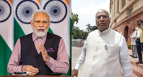A collage of PM Narendra Modi and Congress President Mallikarjun Kharge, used for representational purposes only. (Photo | PTI)
