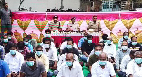 Police produce the arrested persons in connection with Punganur violence, at a media conference in Chittoor on Sunday | Express