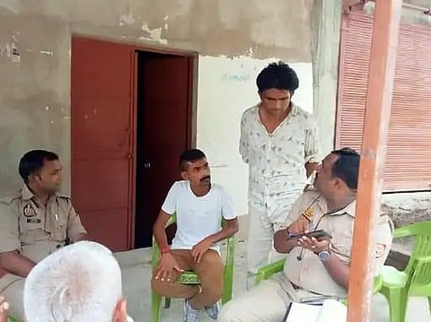 Police quizzing a family member from Pakistan at Chitrakoot in Uttar Pradesh. (Photo | Special Arrangement)