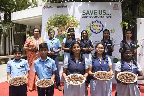 Save Us campaign, an Express Cares initiative at SBOA Matriculation Higher Secondary School. (Photo | S SenbagapandiyanEPS)