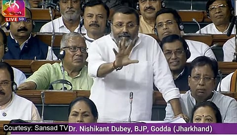 Nishikant Dubey kicked off the ruling alliance's counter-attack in the no-confidence motion (Screengrab from Sansad TV)
