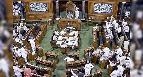 Parliamentarians in the Lok Sabha during the Monsoon session of Parliament, in New Delhi, Tuesday. (Photo | PTI)