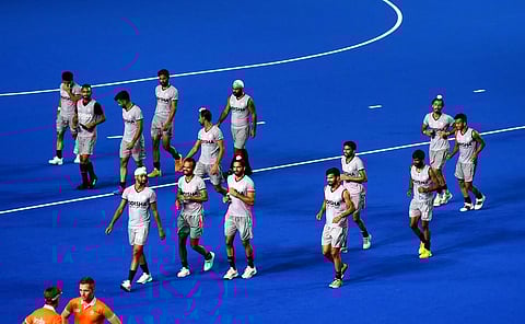 Indian players during a training session on Tuesday. (Photo | P Ravikumar)