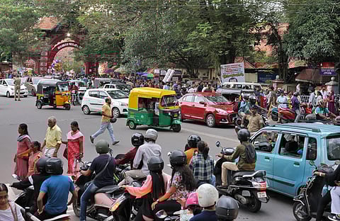 The busy five road Museum Junction stretch in Thiruvananthapuram. (Photo | BP Deepu, Express)