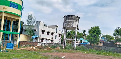 The unused overhead drinking water tank on the premises of Meensurutti government school in Ariyalur district | Express