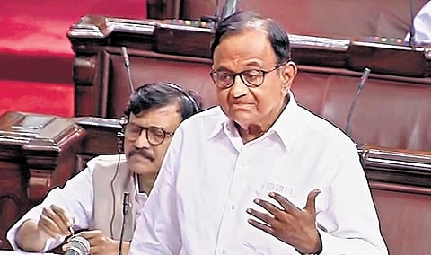 Congress MP P Chidambaram speaks in the Rajya Sabha on Monday | PTI