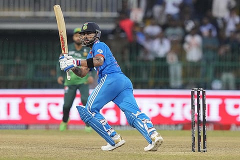 Virat Kohli plays a shot during the Asia Cup match against Pakistan in Colombo (Photo | AP)
