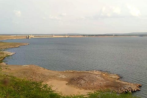 Low level of Nagarjunasagar reservoir water. (Photo | Express)