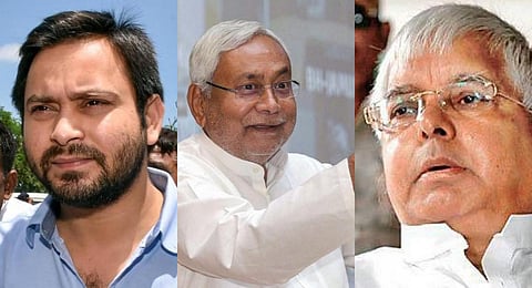Bihar deputy CM Tejashwi yadav, Bihar Chief Minister Nitish Kumar and RJD chief Lalu Prasad.