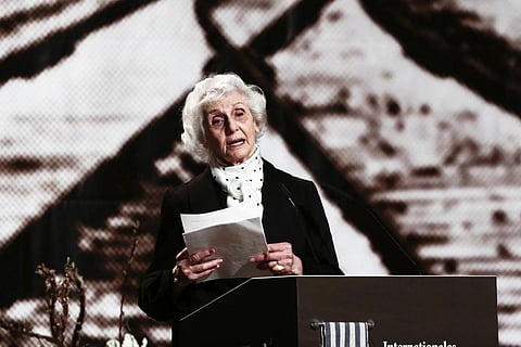 FILE - Auschwitz survivor Eva Fahidi-Pusztai delivers her speech during an event of the International Auschwitz Committee in Berlin, Jan 26, 2015. (Photo | AP)