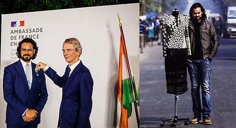 Celebrated fashion designer Rahul Mishra receiving the French government's distinction. (ANI/Facebook)