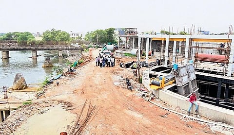 HMWS&SB managing director M Dana Kishore inspects construction work of the Fatehnagar sewage treatment plant in Hyderabad on Tuesday