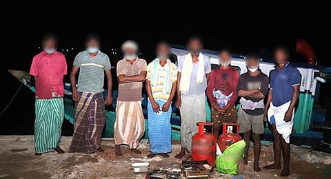 The Sri Lankan Navy held 3 Indian poaching trawlers that continued to remain in island waters, with 17 Indian fishers aboard. (Photo | Sri Lankan Navy website)