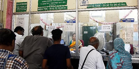 Crowd seen in front of Advance reservation counter as pongal ticket booking for tickets commences at Egmore Railway Station in chennai.(Photo | P.Ravikumar, EPS)