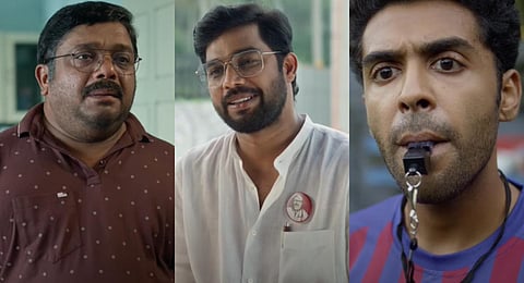 Johny Antony, Sharafudheen and George Kora in 'Tholvi F.C' teaser.