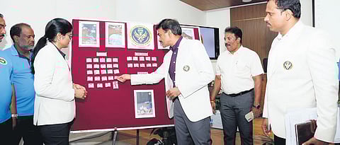 TS NAB director CV Anand briefing the media on the arrest of eight offenders involved in the drug case on Thursday at ICCC, Banjara Hills, Hyderabad
