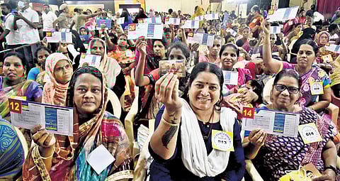 Beneficiaries are all smiles at the inauguration of the scheme on Friday. (Photo| P Jawahar, EPS)