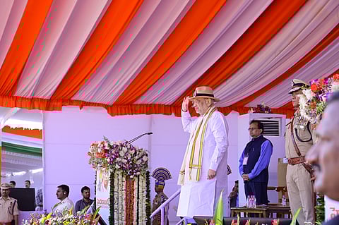 Home Minister Amit Shah during Hyderabad Liberation Day celebrations at Parade Ground, in Secunderabad, on Sept. 17, 2023. (PTI)