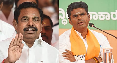 FILE - A collage of AIADMK general secretary Edappadi K Palaniswami (L) and BJP state president K Annamalai, used for representational purposes only. (Photo | ENS)