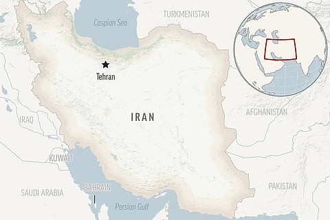 Locator map for Iran with its capital, Tehran.