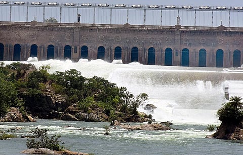 FILE- An image water being released from crest gates of KRS reservoir, used for representational purposes only. (Photo | Udayashankar S, EPS)