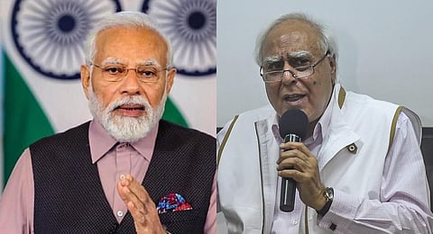A collage of PM Narendra Modi and Rajya Sabha MP Kapil Sibal, used for representational purposes only. (Photos | PTI)