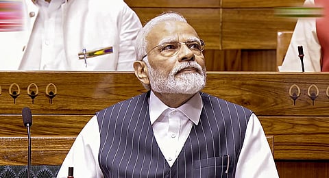 Prime Minister Narendra Modi in the Lok Sabha during a special session at the Parliament House, in New Delhi | PTI