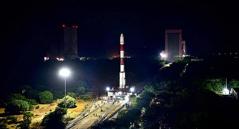 Preparations in the final phase for India's maiden solar mission, Aditya L1 onboard the PSLV-C57, ahead of its launch on Sept. 2. (Photo | PTI)
