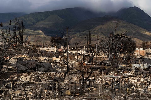 A general view shows the aftermath of a wildfire in Lahaina, Hawaii. (Photo | Express)