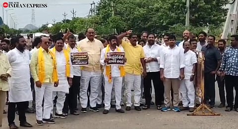 TDP MLAs protest after being suspended.(Photo | Express)