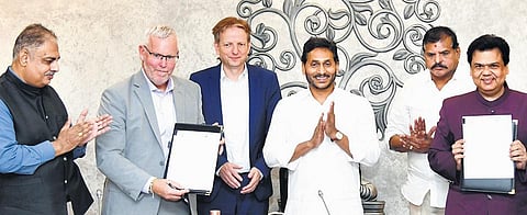CM YS Jagan Mohan Reddy and Matt Costello from IB at the signing of MoU with the Education department at Secretariat in Velagapudi on Wednesday I express