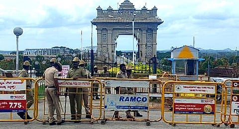 Police guard the KRS reservoir in Mandya on Thursday | Express