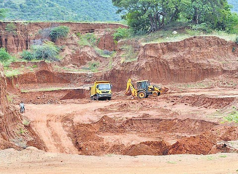 Red sand mining in Thadagam area on the outskirts of Coimbatore.(File Photo | special arrangement)