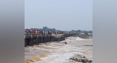 Four pillars of Sono Churhet Kajwe bridge collapsed after heavy rains. (Photo | Express)