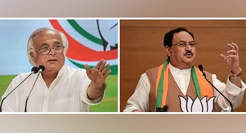 Congress general secretary Jairam Ramesh and BJP president J P Nadda.