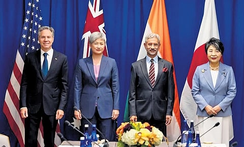 EAM S Jaishankar with US Secretary of State Antony Blinken, Australian Foreign Minister Penny Wong and Japanese Foreign Minister Yoko Kamikawa | Express