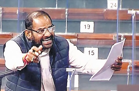 Video grab of the exchange between Ramesh Bidhuri (L) and Danish Ali in LS
