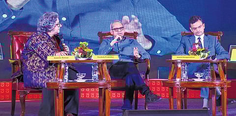 (From left) Senior journalist Kaveree Bamzai, economist Parakala Prabhakar and scientist Anand Ranganathan in the panel